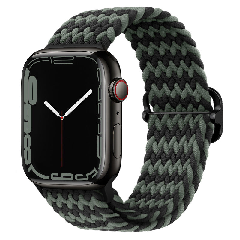 Watchify klokkereim for Apple Watch. En nydelig, komfortabel og elastisk klokkereim med en spenne som ikke er ubehagelig mot huden. Passer Iwatch series 1/2/3/4/5/6/7. grønn og mørkegrønn strikket med sort spenne