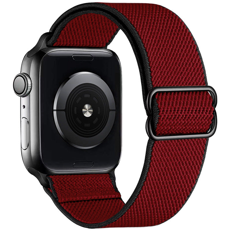 Watchify V2 klokkereim for Apple Watch. En nydelig, komfortabel og elastisk klokkereim med en spenne som ikke er ubehagelig mot huden. Passer Iwatch series 1/2/3/4/5/6/7. Rød med sort kant og sort spenne