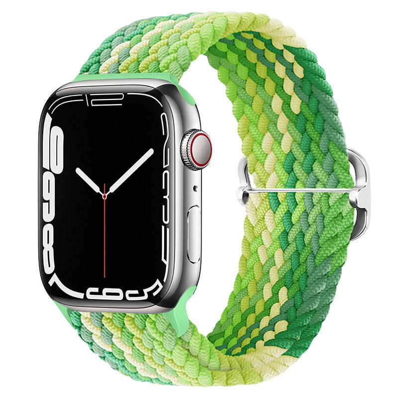 Watchify klokkereim for Apple Watch. En nydelig, komfortabel og elastisk klokkereim med en spenne som ikke er ubehagelig mot huden. Passer Iwatch series 1/2/3/4/5/6/7/ultra. Lime/krem strikket 