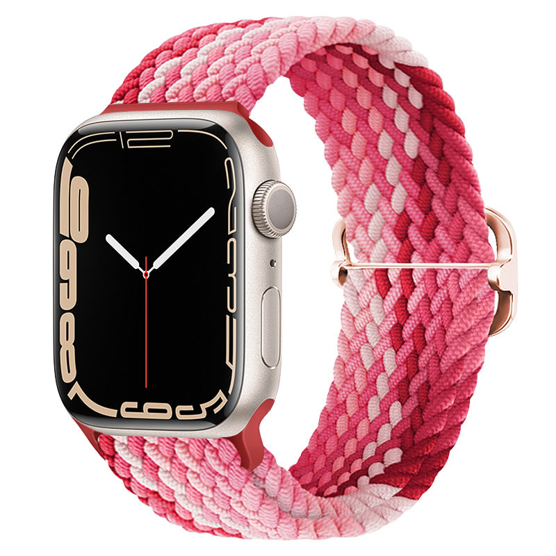 Watchify klokkereim for Apple Watch. En nydelig, komfortabel og elastisk klokkereim med en spenne som ikke er ubehagelig mot huden. Passer Iwatch series 1/2/3/4/5/6/7/ultra. Jordbær strikket 